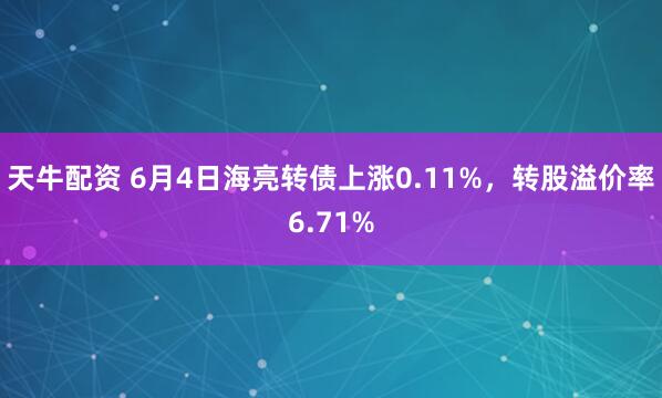 天牛配资 6月4日海亮转债上涨0.11%，转股溢价率6.71%